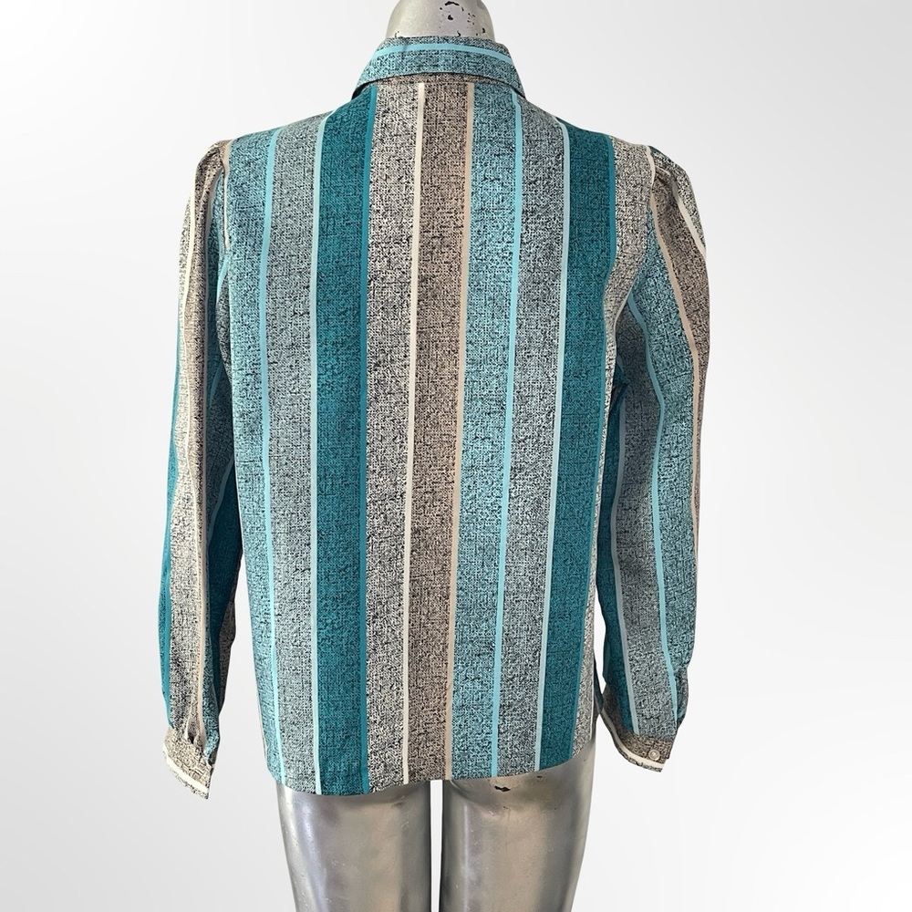 Women's Teal & Gray Striped Button-Up Silk Shirt - Picture 3 of 6